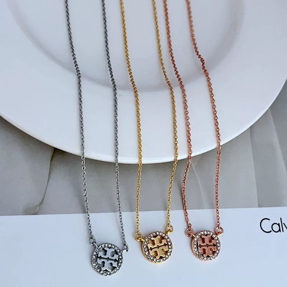 Tory Burch Rhinestone Hollow Letter Necklace